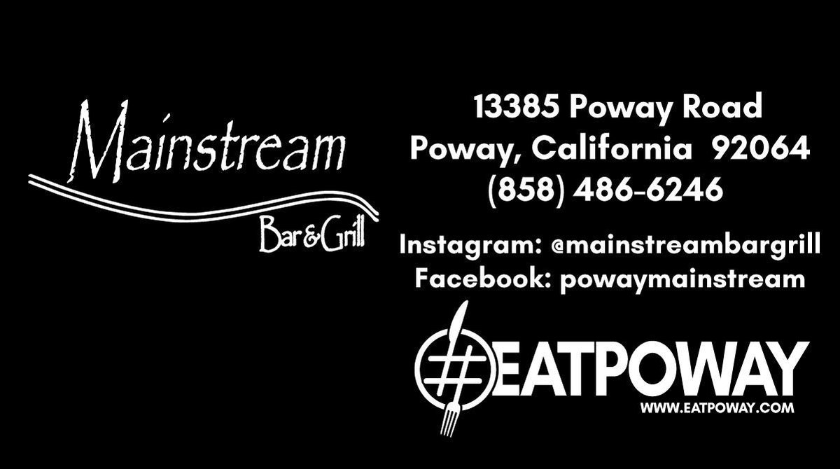EatPoway's tweet photo. #EatPoway Supports @BarMainstream 🍻 Mainstream Bar &amp; Grill in #Poway is #LocallyOwned serving up #ALLYOUCANEAT Weekday Specials 🍔 Celebrate #PowayRestaurantMonth 12/10-1/10 with #MainstreamBarAndGrill &amp; attend a Line Dancing class (or 2) 😉 Let them know @EatPoway sent you. 🎶 https://t.co/JbpZQUp6Pp