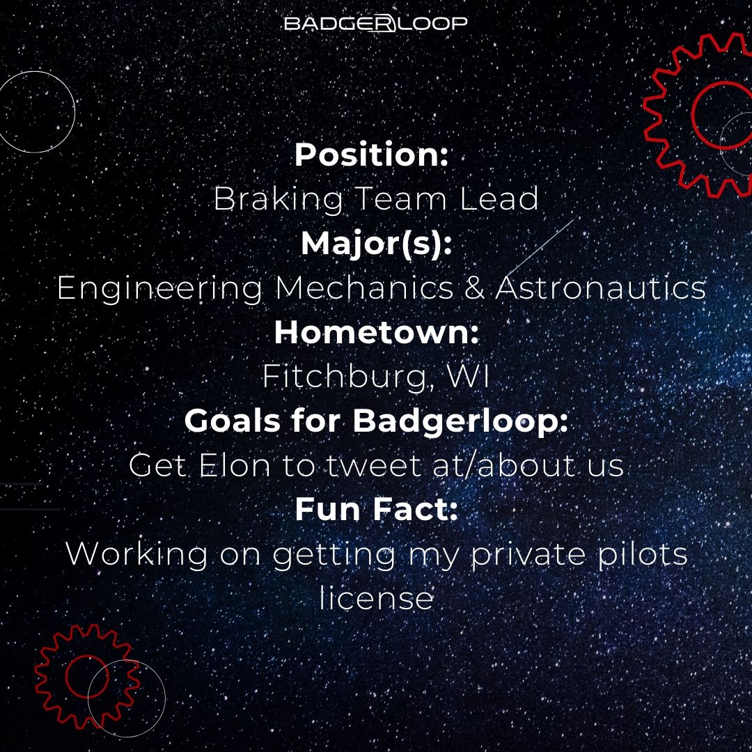 uwsolarracing's tweet photo. Meet Sarah, our braking team lead. Sarah has been in Badgerloop for the past few years and has been a valuable member of our team. Interested in multiple forms of transportation, she is working on getting her private pilot's license! #meetTheTeamMonday #Badgerloop https://t.co/pQy8kSD7Yw