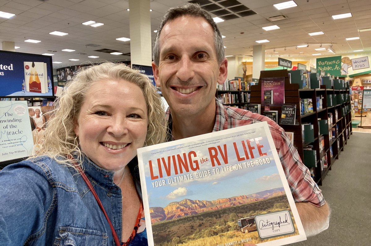 RVLoveTravel's tweet photo. Popped into the local Barnes &amp; Noble, Palm Desert, CA to sign copies of our book on their shelves. Still one of our fave things to do! We love that the buyer gets a surprise message inside. Grateful 2U all for buying, reading &amp; reviewing. And BN for carrying it nationwide @BNBuzz https://t.co/p3aG3J6Wh2