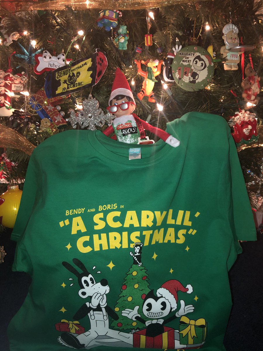 Ready4EddieP's tweet photo. My elf brought me an early present, (even though I’ve been a lil naughty) I still got an @Bendy Christmas shirt! So glad I get to wear it before Christmas! Thanks @JoeyDrewSTU #BATIM https://t.co/Qb1mUvryVF