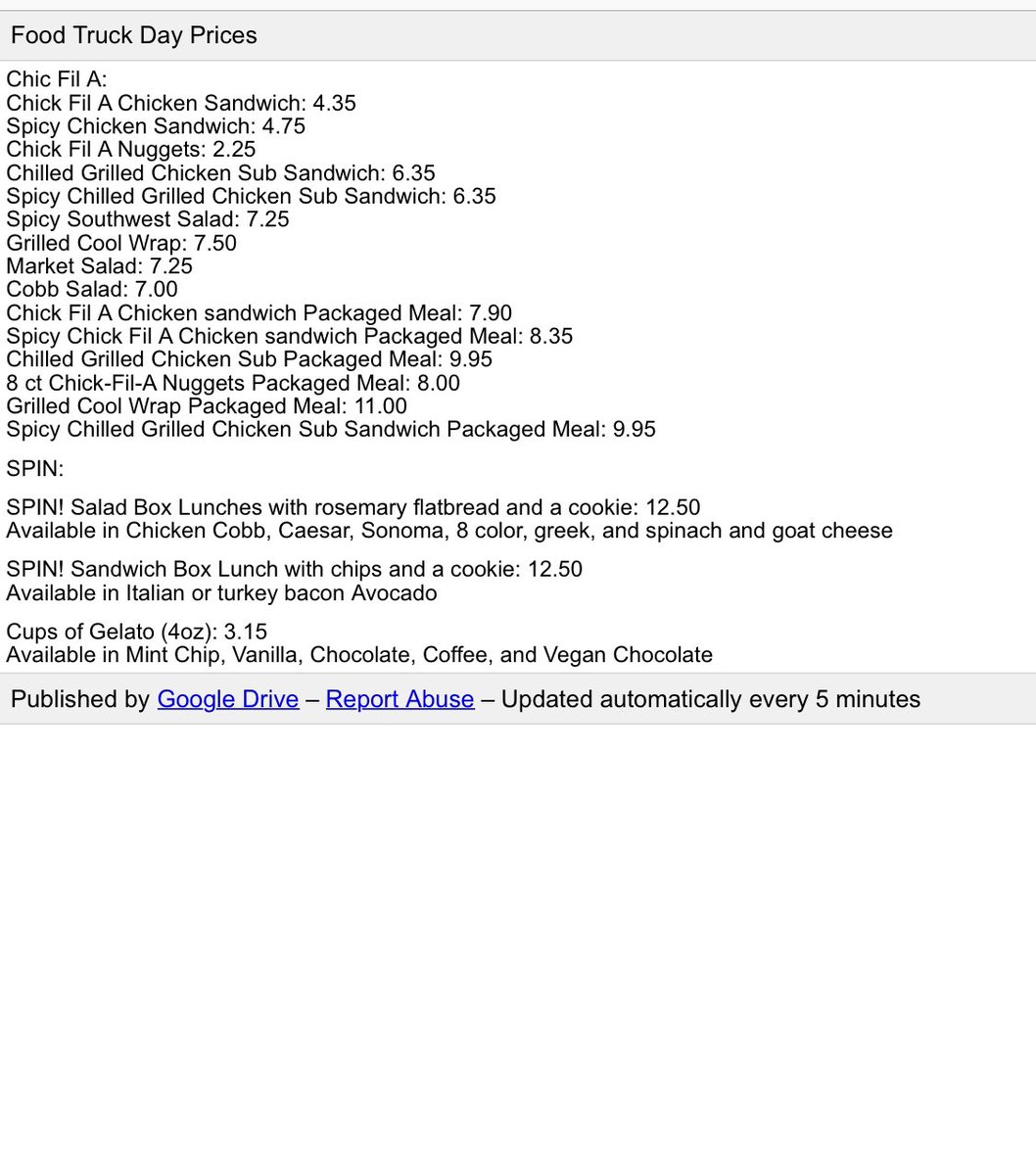 FOOD TRUCK DAY is upon us!!! We’ve got spin pizza and of course.... Chic Fil A!! Make sure to stop by the table during lunch THIS week to put in your order. The actual food day is December 19th! Go get you some grub!