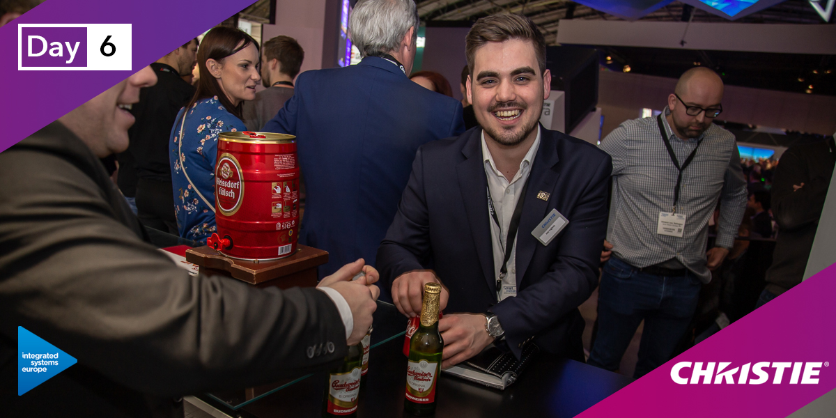 ChristieDigital's tweet photo. Hey #avpros, need to quench your thirst on the sixth day of #12daysofChristie? 🍻😉 We're inviting you to booth 1-H70 at #ISE2020 for a drink in Christie's hospitality area. Start your #ISE planning by visiting>> https://t.co/AFrJzXkgCw #avtweeps #avislife #avtech #projection https://t.co/vWSTD6mrti