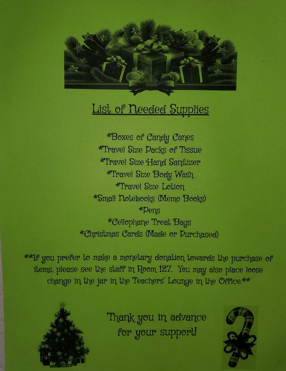 MrsNaitSaidi's tweet photo. December's Mustang Movement @WilsonsMillsES is underway! We are collecting supplies to make Blessing Bags for local nursing home residents. Don't be a Grinch...be a Cindy Lou Who!! Help us spread some Christmas cheer to these valued community members! #SSStrong #MustangPride https://t.co/0Kyh8h79v3