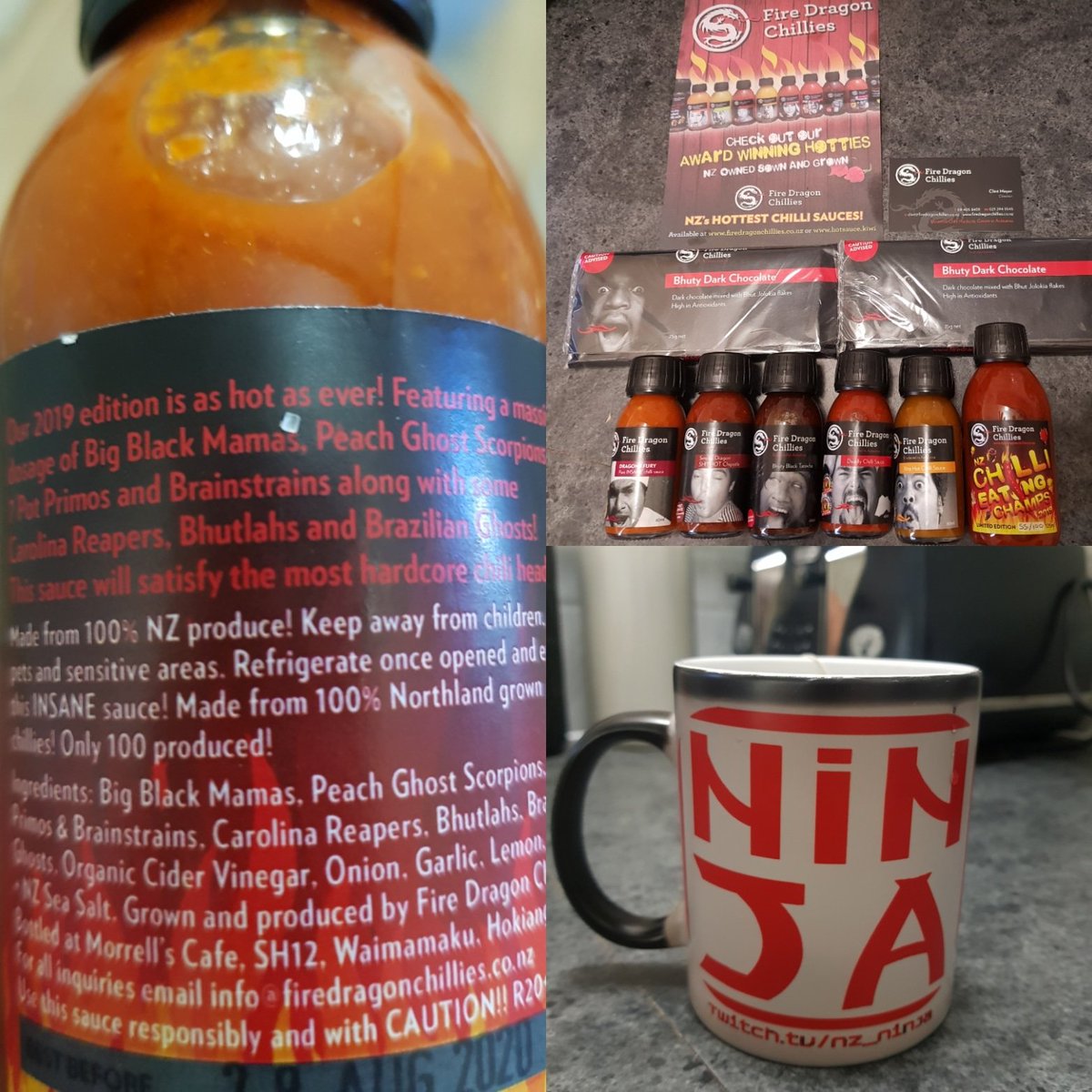 cmillermusic_au's tweet photo. Just received a package from @NZ_NinJa_live and @FireDragonChili and to say I'm a little scared is an understatement!! May Lord have mercy on my soul (and other things).
#RingOfFire #hotsauce #chilli #scared #deargod #ouch #scared #isithot #sendhelp https://t.co/Uv0UMwSe0Y