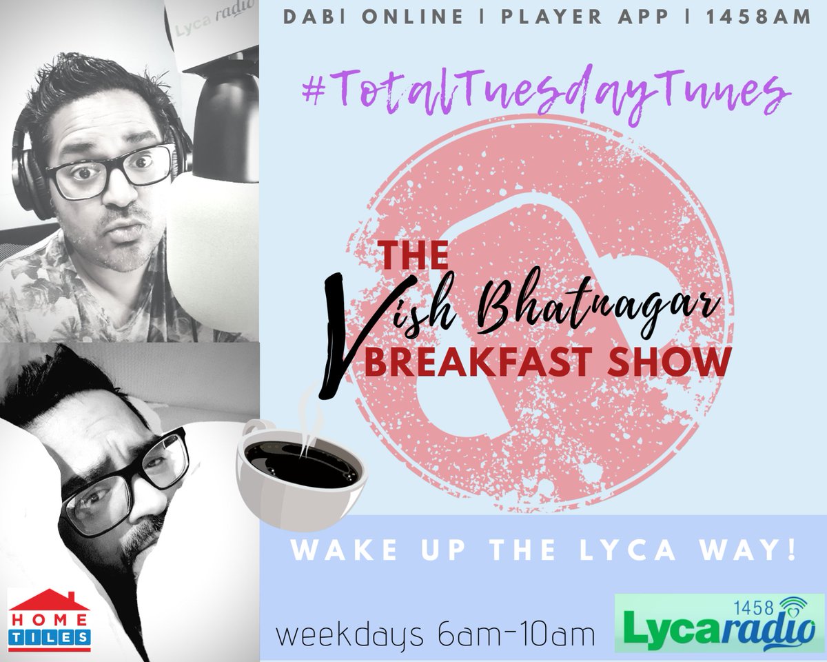 VishBhatnagar's tweet photo. Waking you up this morning from 6am with the hottest #TuesdayTunes 🎶🎵 it's #TheVishBhatnagarBreakfastShow #VBBS @LycaRadio1458 sponsored by #HomeTiles @HomeTilesUK #schoolrunriddle 🤓 #showbiznews #moviemayhem #TuesdayTrivia #WakeUp #Coffee #Desi #TurnItUp 🕺🏾 https://t.co/QGiX8B85Ab