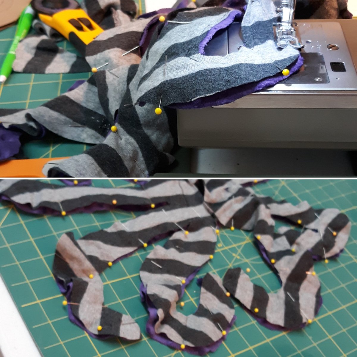 crazyjanice's tweet photo. Making an octopus for a customer at my shop today. Using her daughters old sleeper and some purple minky fabric. Finished pictures to come tomorrow! 🐙🥰 https://t.co/qfRgTOc4HW