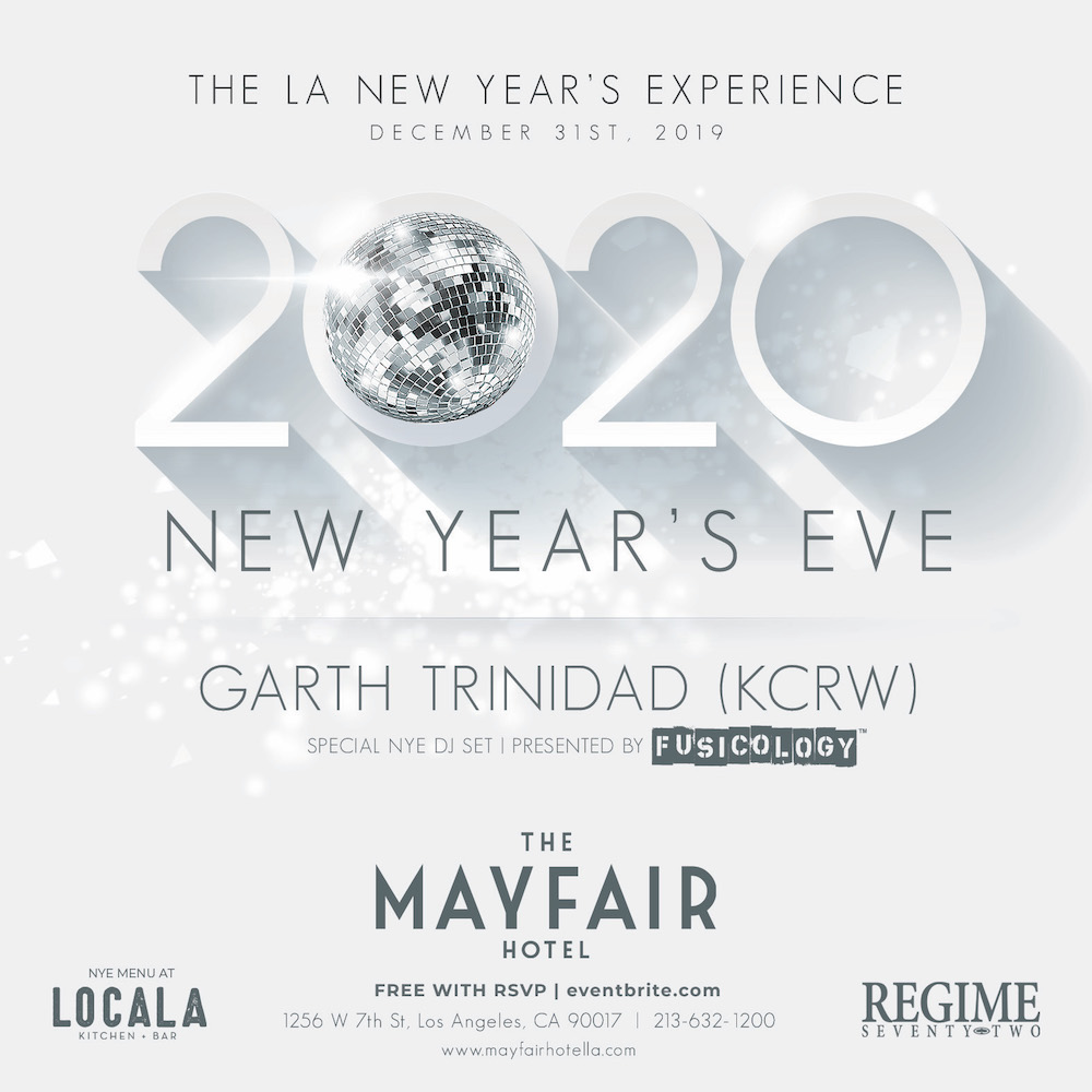 Celebrate New Years Mayfair style, presented by <a href="/fusicology/">FUSICOLOGY</a>! We're ringing in 2020 with a night of dance vibes from KCRW's <a href="/garthtrinidad/">Garth Trinidad (he/him)</a>🎉 Locala will be debuting a limited-run NYE menu, and as always, the cocktails will be flowing 🥂 FREE with RSVP: fanlink.to/nye_mayfair