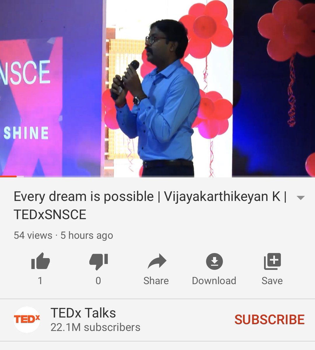 Vijaykarthikeyn's tweet photo. My 2nd #TEDxTalk is out ! Every dream is possible | Vijayakarthikeyan K | TEDxSNSCE https://t.co/5H68w5u2jJ via @YouTube #EveryDreamIsPossible https://t.co/vZB3a3ksli