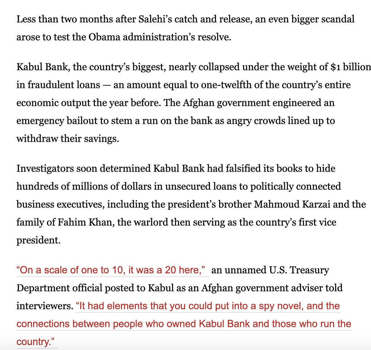 Members of Afghan government stole $1 billion from Kabul Bank, equivalent of 1/12th of GDP the year before. 35/n