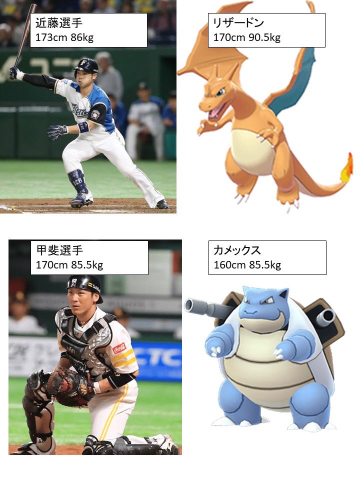 パワまる 何となくポケモンと身長 体重が近い野球選手調べてた カメックスって意外と小さいのね