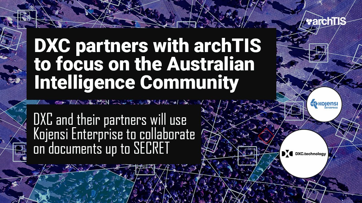 archTIS (@arch_tis) on Twitter photo Fortune 500 ICT company, DXC, have today partnered with archTIS to showcase the Kojensi platform in their secure facility in Canberra. We look forward to working with the Canberra team and seeing Kojensi applied to the National Intelligence Community (NIC). <a href="/DXC_ANZ/">DXC Australia & New Zealand</a> Fortune 500 ICT company, DXC, have today partnered with archTIS to showcase the Kojensi platform in their secure facility in Canberra. We look forward to working with the Canberra team and seeing Kojensi applied to the National Intelligence Community (NIC). <a href="/DXC_ANZ/">DXC Australia & New Zealand</a>