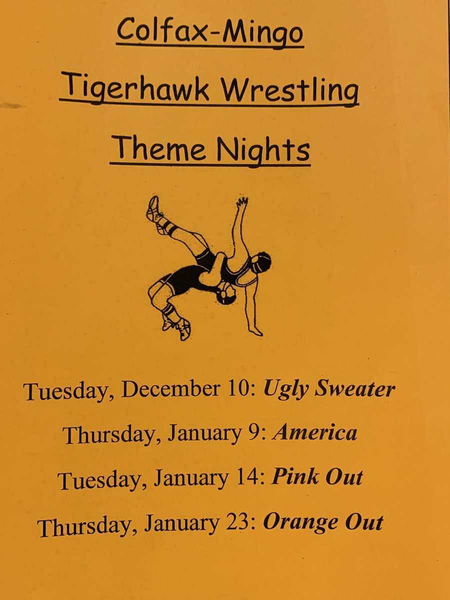 Tomorrow is Tigerhawks first HOME wrestling meet! Don’t forget to come support the wrestlers. The theme for tomorrow’s meet is UGLY SWEATERS!