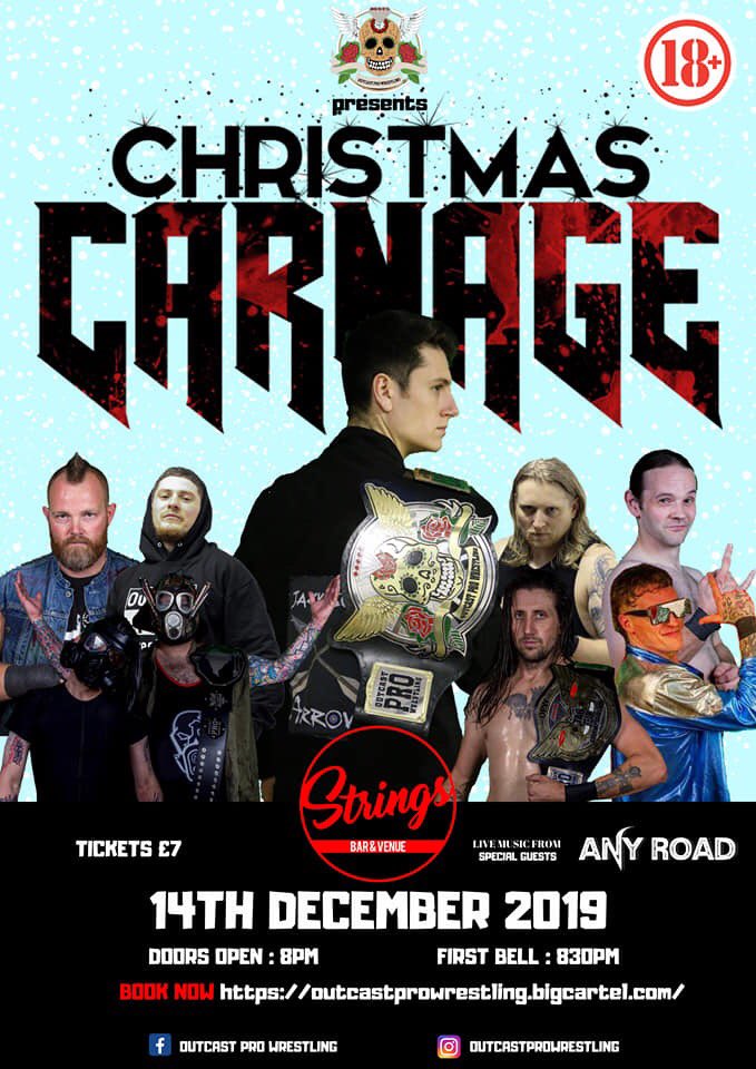 Our next event is set to take place on Saturday, December 14th at <a href="/StringsVenue/">Strings Bar & Venue</a>!!
This is a strictly 18+ event!!
Tickets are available from: outcastprowrestling.bigcartel.com