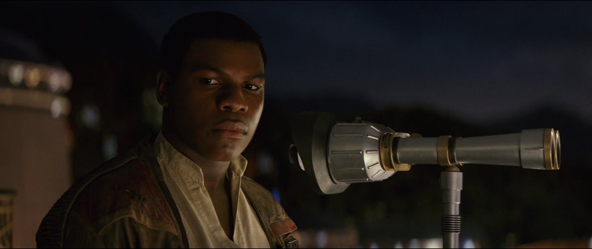 In The Last Jedi, directed by Rian Johnson, Finn, a man who was abducted as a child by the First Order and raised to be a child soldier, is lectured about the horrors of war.