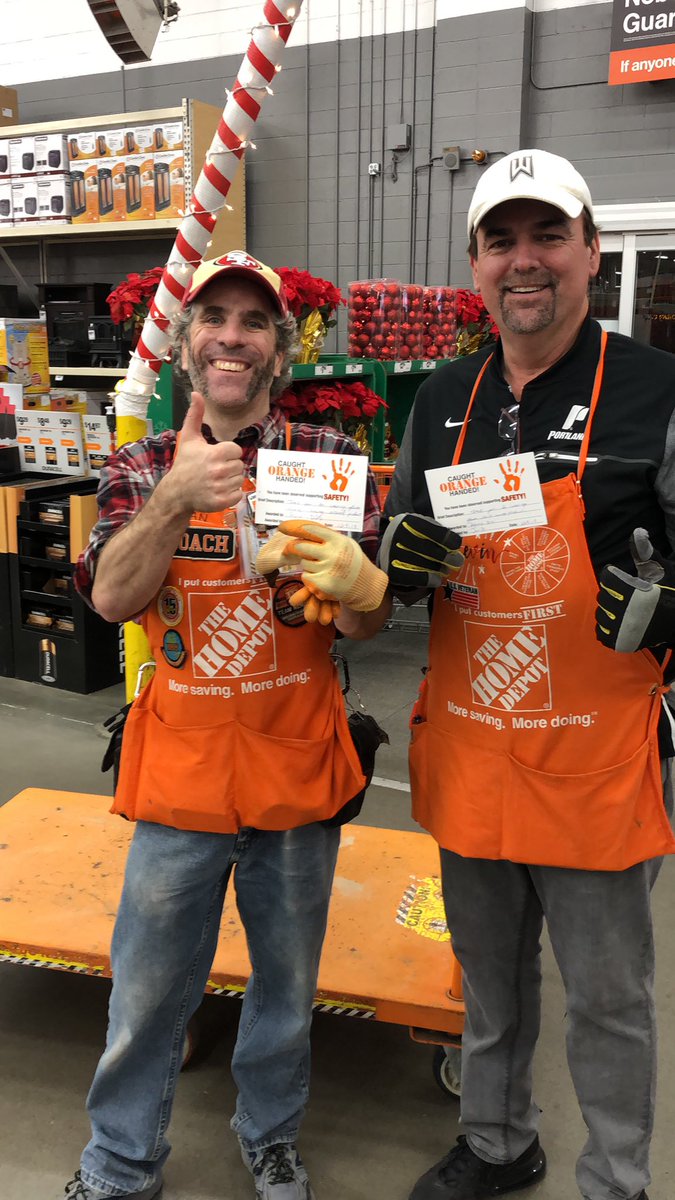 JonBasting's tweet photo. Look who I caught #orangehanded @FOREVERAGIANT74 and Kevin from the service desk wearing gloves while moving product keep pushing #365safe @RLM4040 @blkubes @cayselahrman @jessica_witte_ @hamann50dennis @taylormyra_24 @WindyHovda @ShannonLFlynn3 @dylan_jaz @MattClarkeTHD https://t.co/tmtLzPROMi