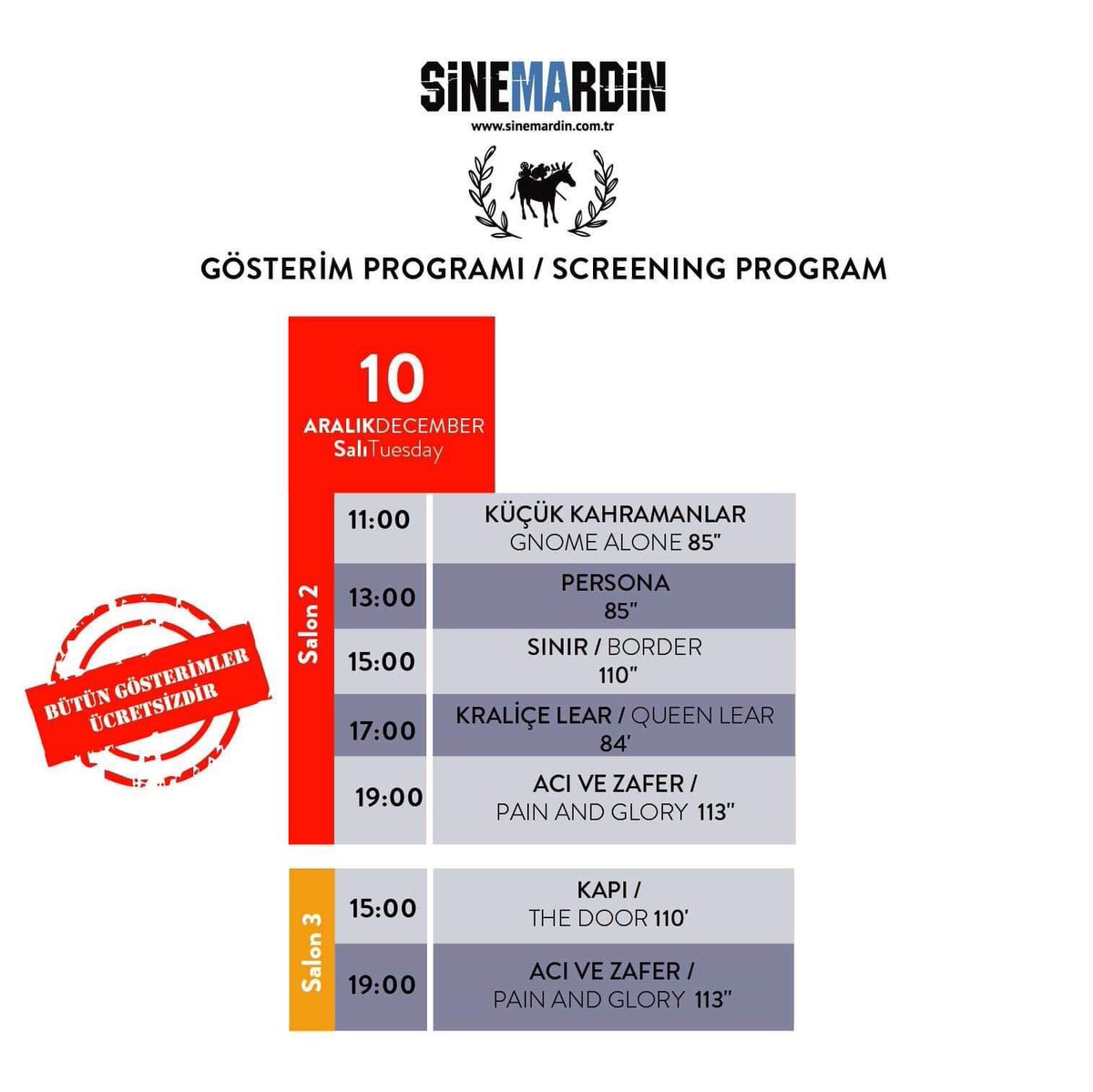 13. SineMardin Film Festivali 10 Aralık Salı gösterim programı... <a href="/sinemardin/">SineMardin</a>