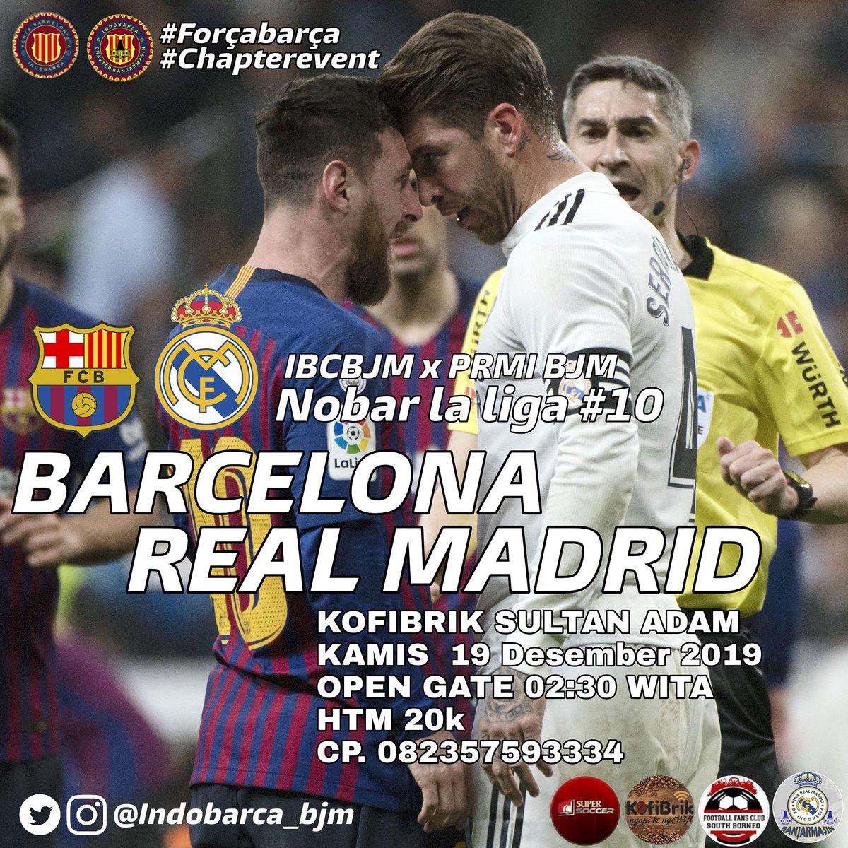 BANJARMASIN | #NOBAR |  LaLiga Santander #10 | @indobarca_bjm &amp; @madrid_indobjm
.
.
.
🏟️ FC BARCELONA VS REAL MADRID CF
📅  Kamis 19 Desember 2019
⏰  Open Gate 02:30 WITA / kick off 03:00 WITA
📌  KOFIBRIK SULTAN ADAM (@kofibrik_sultanadam_bjm )
💰 HTM: 20K
📱CP: 0823-5759-3334