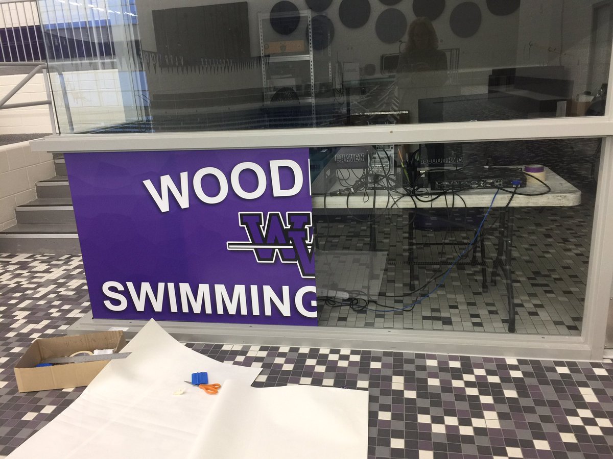WHSGraphicArts's tweet image. WHS Graphics designed printed and hung new vinyl signage for the pool area!! @WBSDStrong @WoodhavenHigh #GraphicDesign #signvinyl