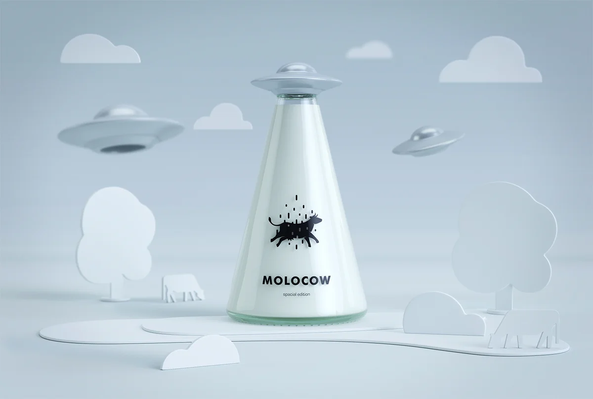 牛乳嫌いの子供たちに受け入れられる？！新しい牛乳瓶のデザインはなんとUFOに連れて行かれる牛？！
