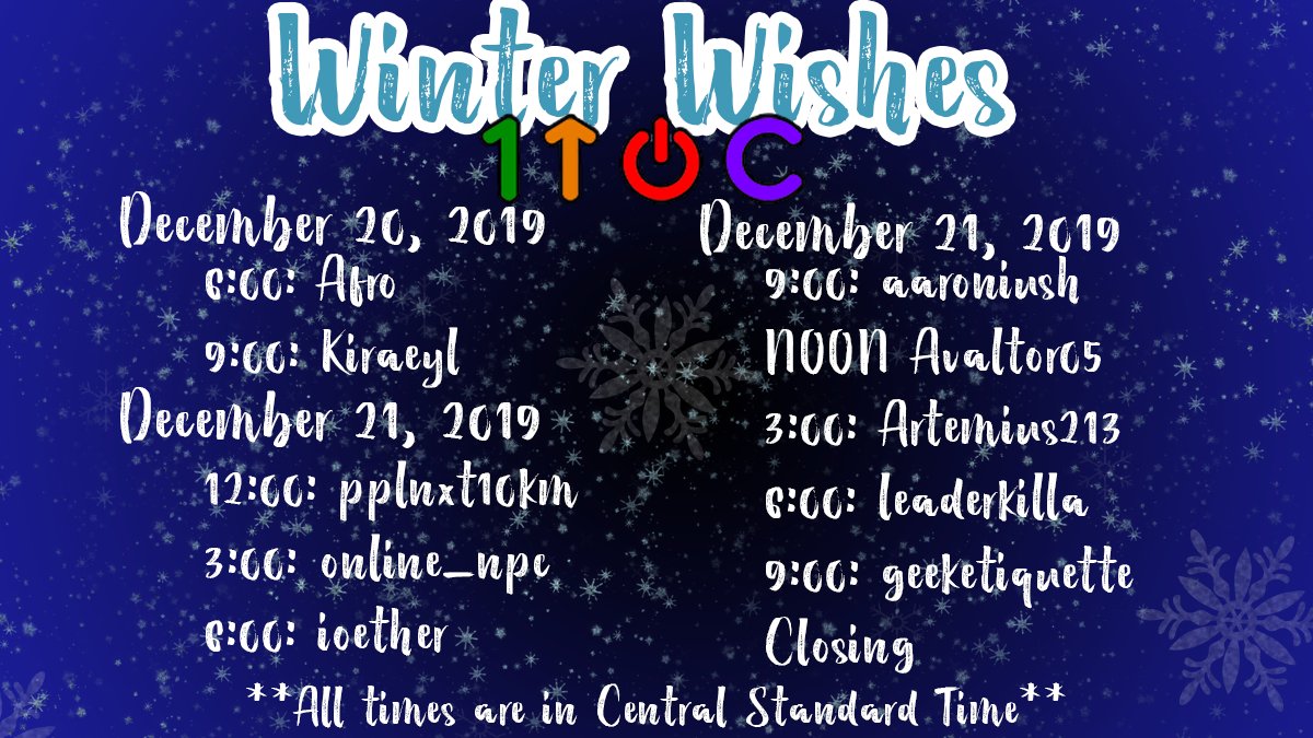 Only a few days away from our 3rd annual #WinterWishes!! 

Let's make this year the best one yet! Want to see what time your favorite streamer will be going live? Check out the schedule!

Twitch: twitch.tv/1UpOnCancer
Tiltify: tiltify.com/@1uponcancer/w…