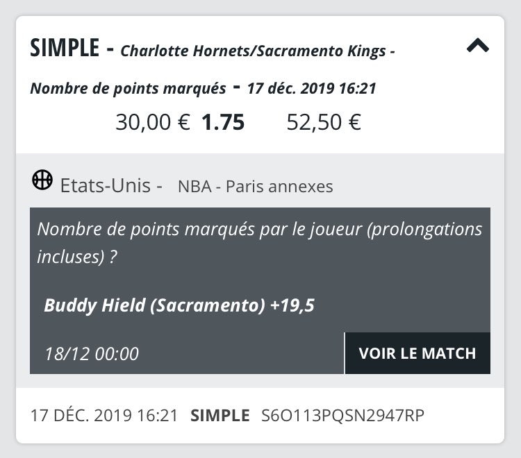 SknurtBetting's tweet image. 🗣 Mon Pick 3% du 17/12 | #NBA

Buddy fête ses 27 ans aujourd’hui et son binôme Fox devrait être de retour pour lui offrir + d’espace.

📍 Hield 20 points • 1,75 | 3%

♻️ si tu suis &amp;amp; ❤️ si tu soutiens 👍🏻

Meilleure cote sur ZEbet
➔ Viens en MP si pas inscrit 📨🎁

#TeamParieur