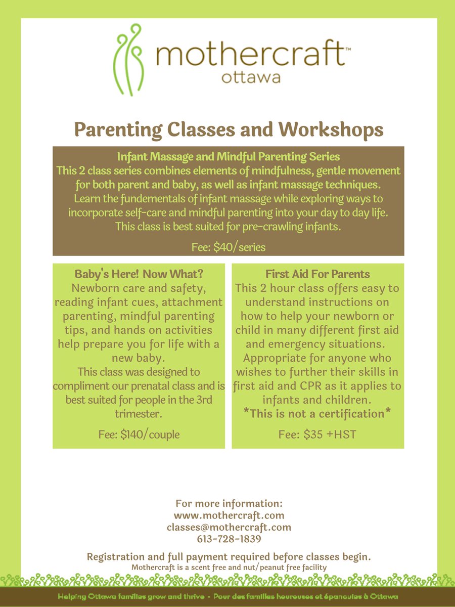Mothercraft Ottawa is thrilled to announce that 10 NEW classes and workshops have been added to our schedule for the new year!
You can now register and pay online for any of our prenatal, postnatal or parenting classes! For a full listing, visit mothercraft.com.