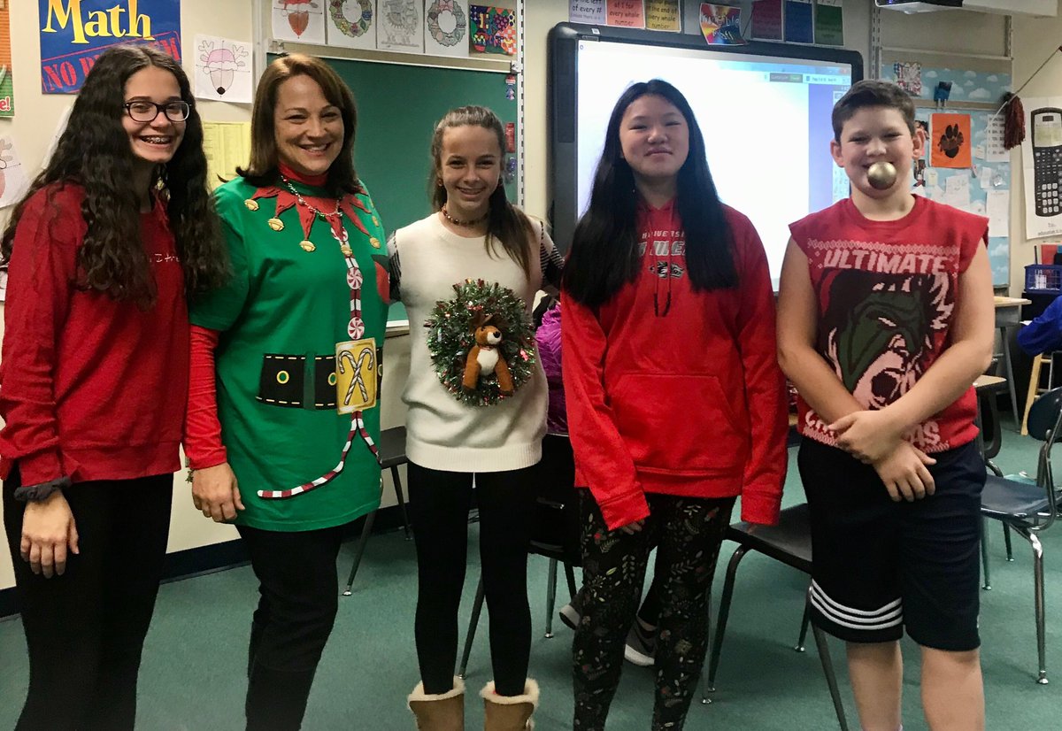 GL_JuniorHigh's tweet photo. It’s ugly sweater day at the Junior High.  Just a small number of the staff and student who participated!   Looking good JH! https://t.co/ANbZcU41RF