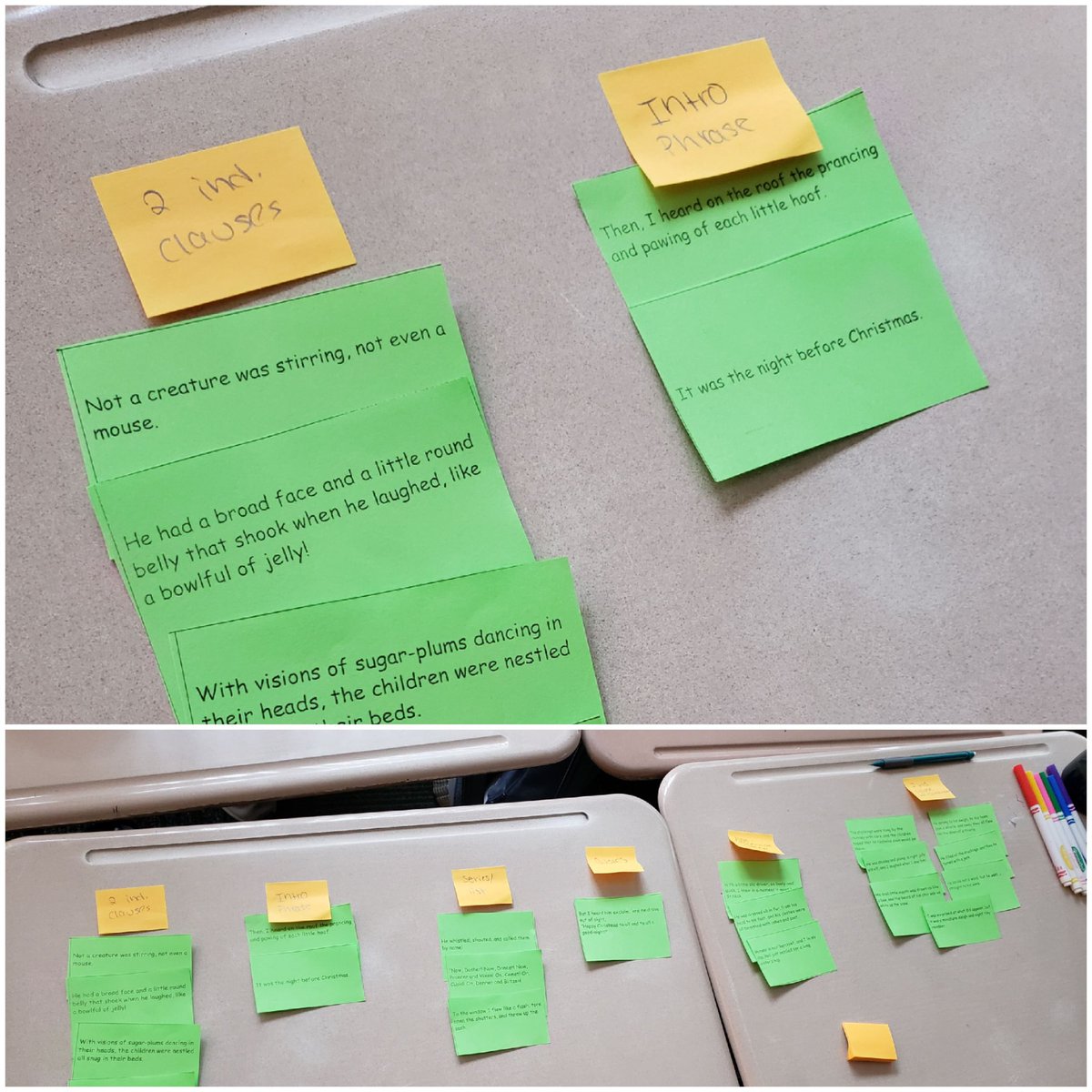 cathy_srock's tweet image. English 11 students did a grammar sentence sort with some (revised) sentences from &quot;Twas the Night Before Christmas,&quot; which allowed them to evaluate and apply the skills we&apos;ve been studying in class. 🎄🎅🎁 #srockela11 #grammarstudy #AlwaysLakeOrion