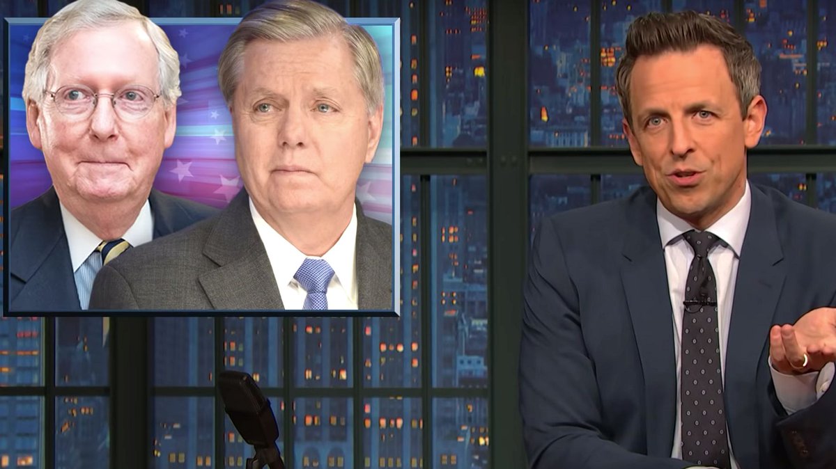 Seth Meyers took aim at Republican senators who are already planning to defend President Donald Trump in a Senate impeachment trial over the Ukraine scandal. huffp.st/kEH6Mul