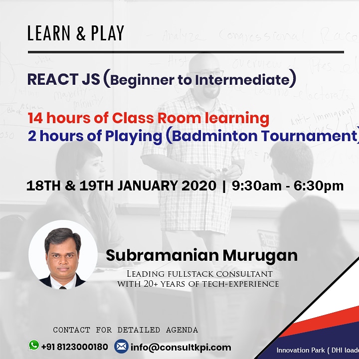 ConsultKPI's tweet photo. 2020 is almost here, and we hope your learning resolutions are ready...Lets have #NewLearningExperience | Learn &amp; Play |   Register here for detailed plan  - https://t.co/kDBFnnH6x8 

#Technology #React  #Reactjs #js #Webdevelopment #Devops #Codingisfun #Sports https://t.co/2q4VePt1tY