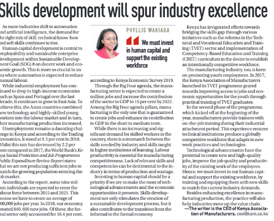 wambui_scribe's tweet photo. To achieve Big Four agenda on manufacturing, we must invest in skills devpt. This is well done through TVETs @wakiaga_phyllis @RealBrianOkoth @oleshitemi @AKUMediaFutures  #QualityEducationChatKE #SDG4 #GlobalGoals https://t.co/hJL5KK0m8h