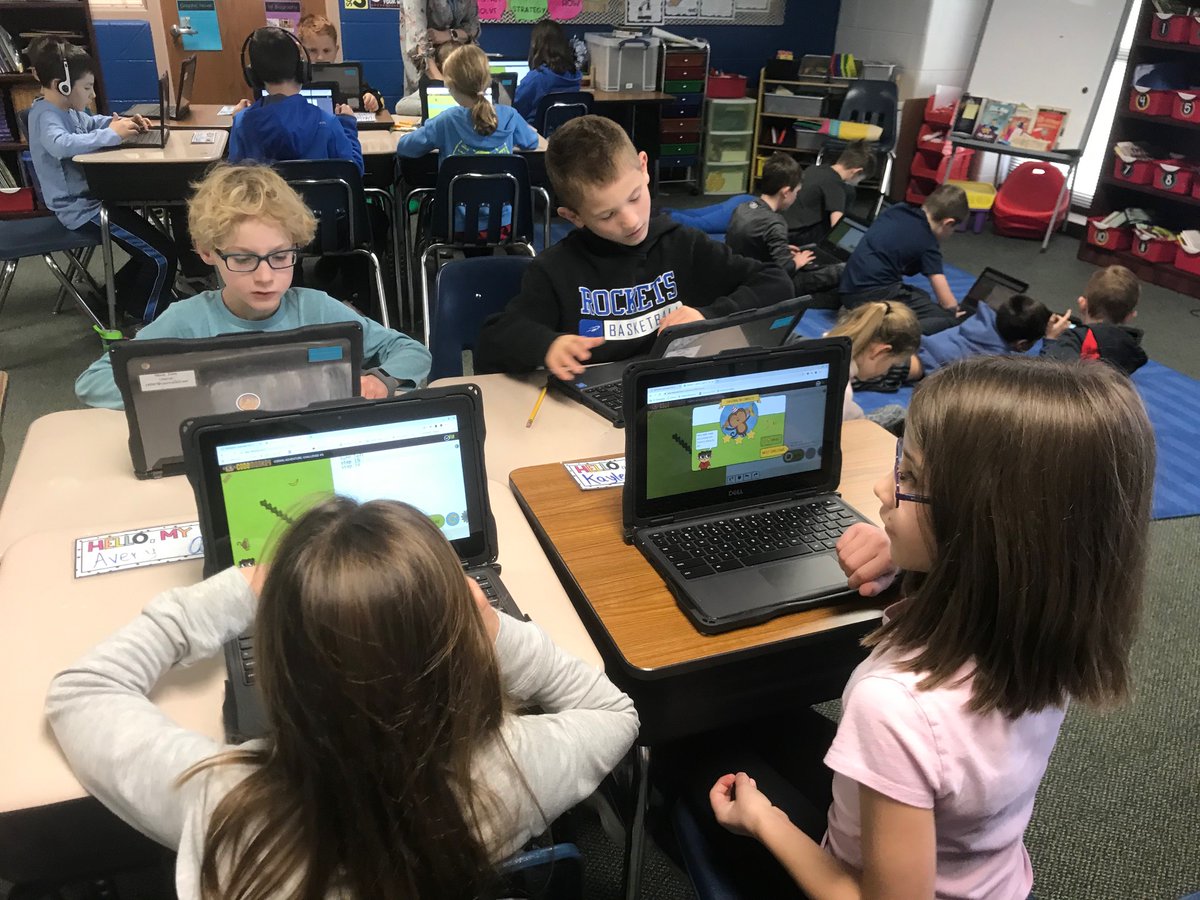 Central301's tweet image. Lily Lake third graders celebrate the #HourofCode2019! After investigating STEM careers, they explored computer programming and coding through Code Monkey and CoffeeScript.