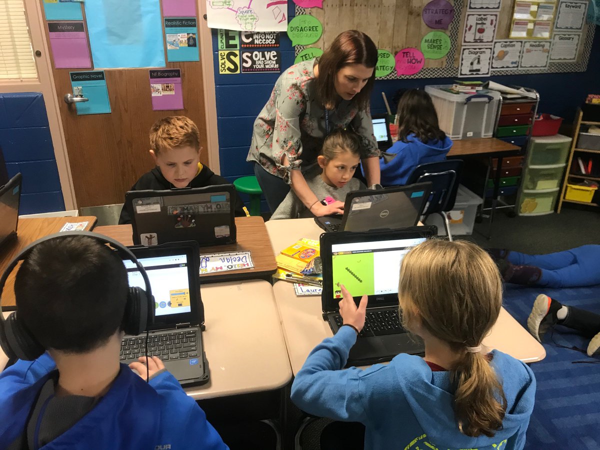 Central301's tweet image. Lily Lake third graders celebrate the #HourofCode2019! After investigating STEM careers, they explored computer programming and coding through Code Monkey and CoffeeScript.