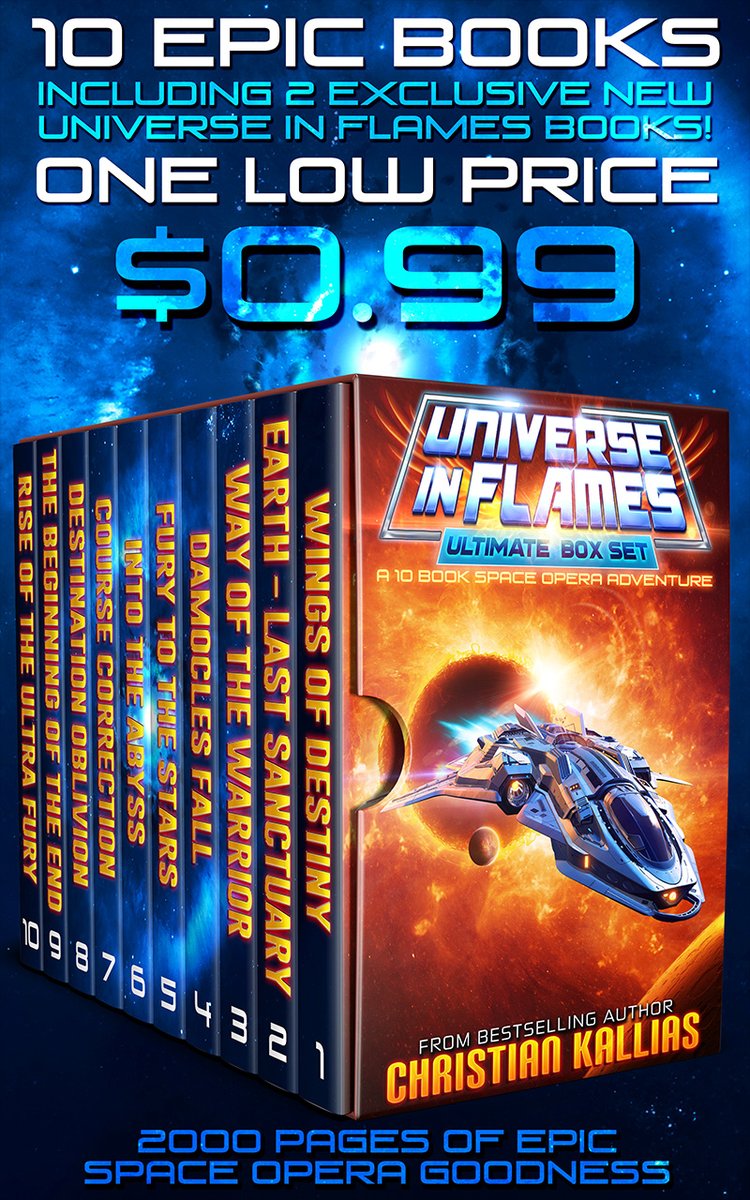 KalliasX's tweet photo. Get 10 books for $0.99 - The Ultimate Universe in Flames Box Set has landed. Grab it before it's price goes up.

https://t.co/D1vKR6XJsA

"They have returned. Now the Galaxy will burn."

#amwriting #asmsg #iartg https://t.co/xBzupdeSWG