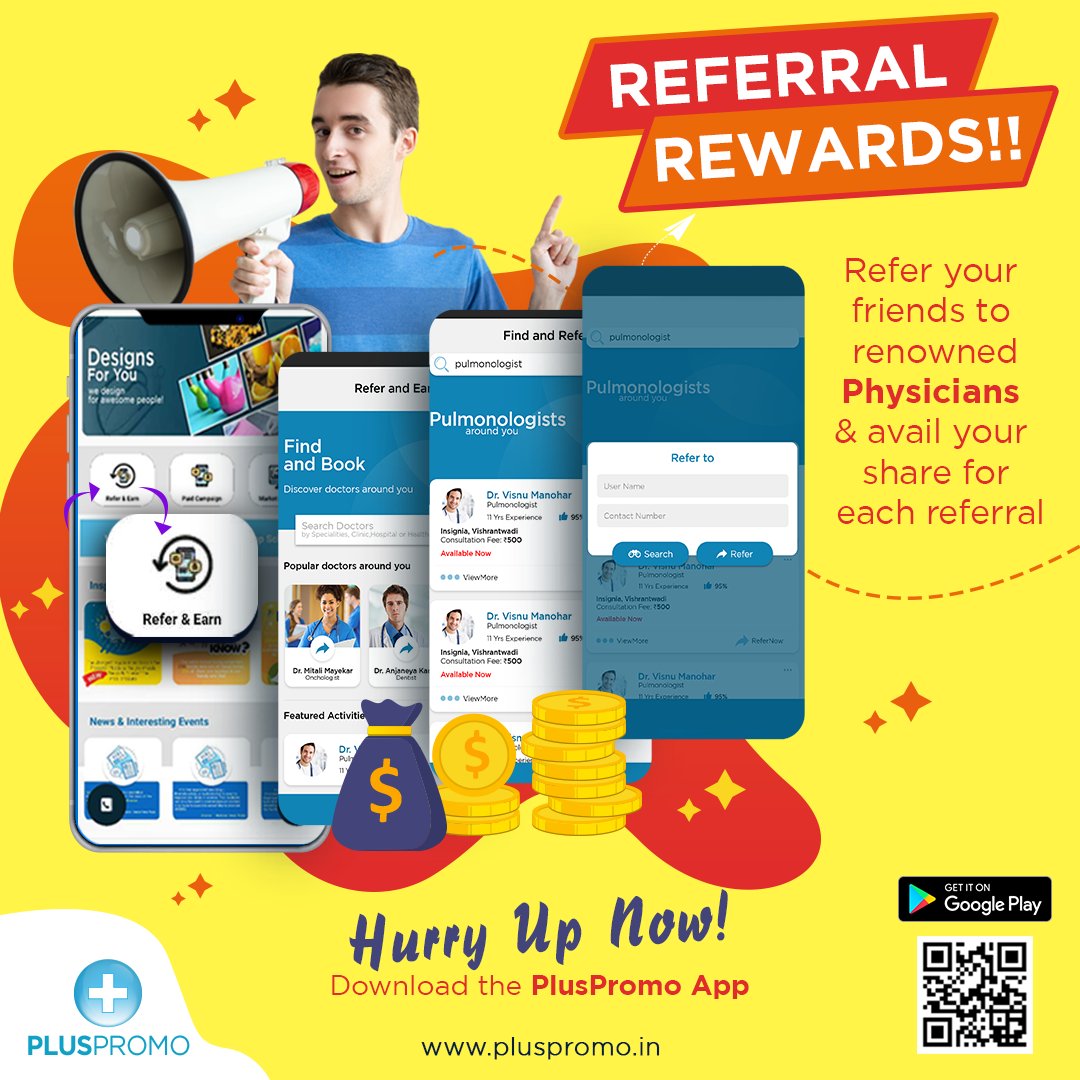 pluspromo_in's tweet photo. Refer your friends to your renowned physicians and redeem your earnings for each referral. Hurry Up!  
Download the PlusPromo App https://t.co/MmN34YmOng

#PlusPromoApp #HealthcareDigitalMarketing #BrandReputation #SocialMediaMarketing  #DigitalMarketing  #BestDoctorApp https://t.co/4Q179V62Gl