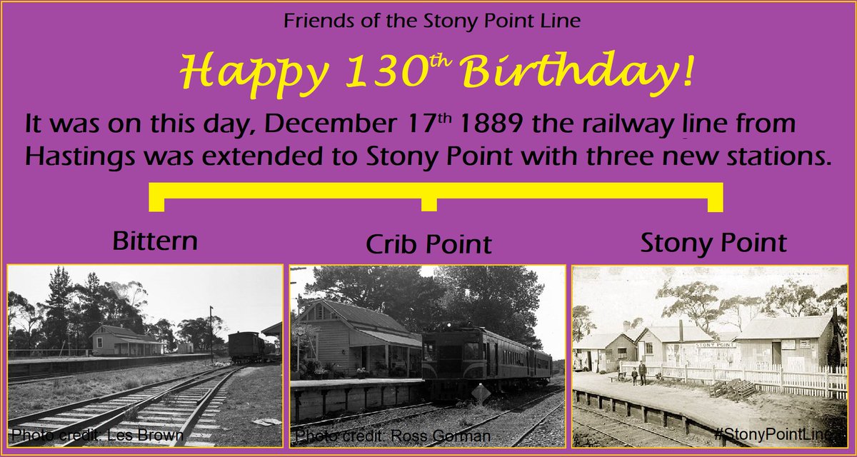 StonyPointLine's tweet photo. 130 years ago today (17/12/1889), the line was extended from #Hastings to #StonyPoint. 3 new stations; #Bittern, #CribPoint and #StonyPoint opened.
@MetroTrains @MornPenShire @railmaps https://t.co/NRy5KNl4VW