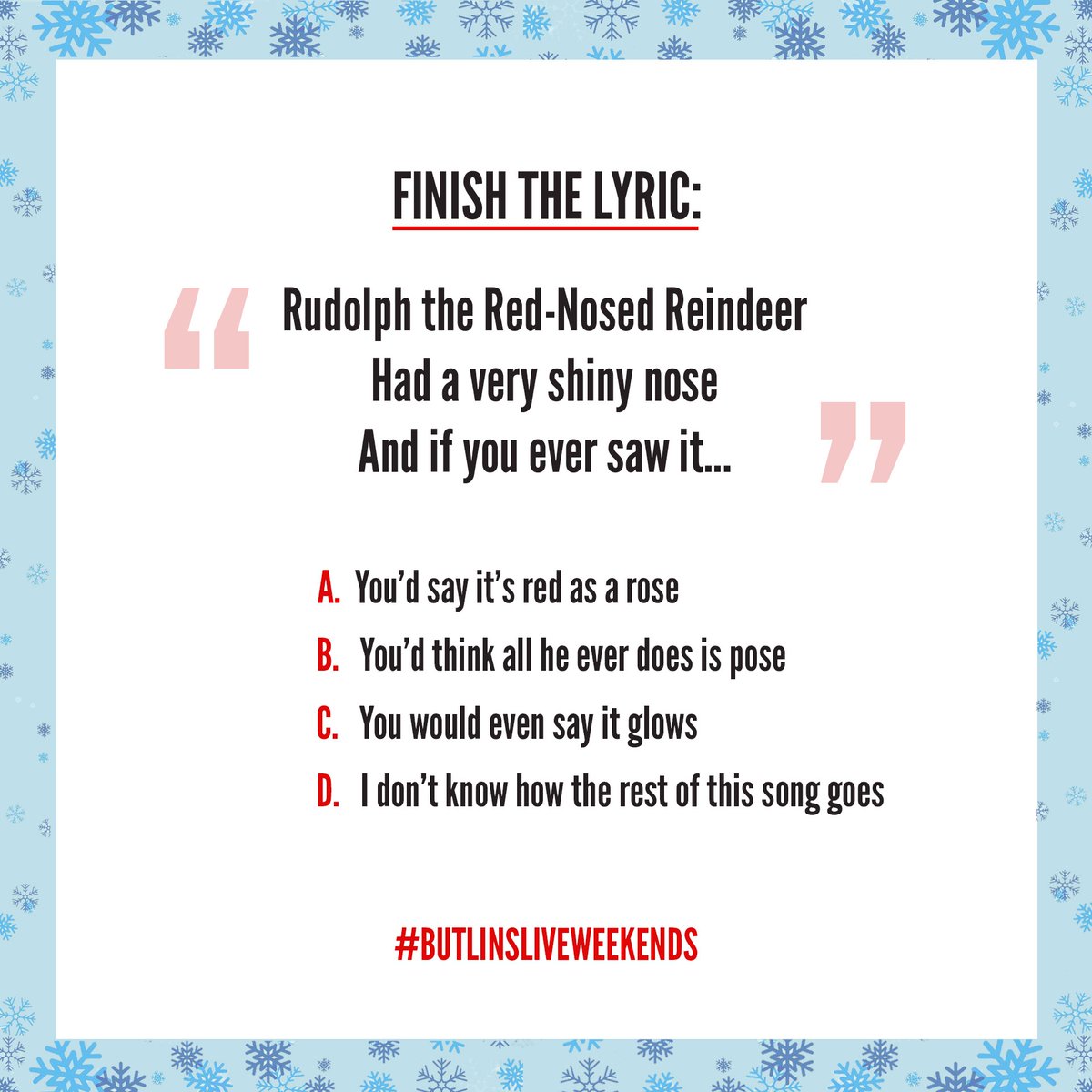 As if it's ONE WEEK to go until CHRISTMAS?! Lets have a classic for our festive FINISH THE LYRIC challenge 🦌🎅 #ButlinsLiveWeekends