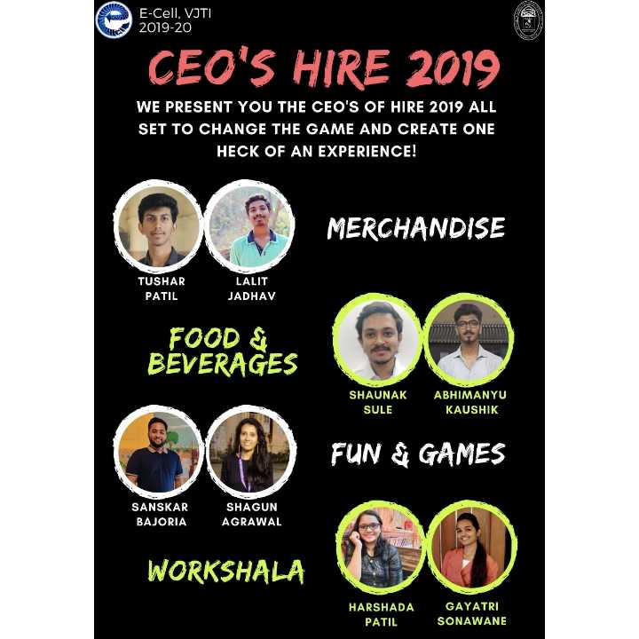 startup_netcon's tweet photo. E-Cell VJTI is proud to present the CEO's of the most exciting business simulation competition HiRe 2019 !
We wish you all the best for the futher  rounds and hope to see some of your disruptive ideas revolutionizing the game.

#HiRe#Entrepreneurship#ecell#ecellvjti#goecell https://t.co/wjdpmxzH41
