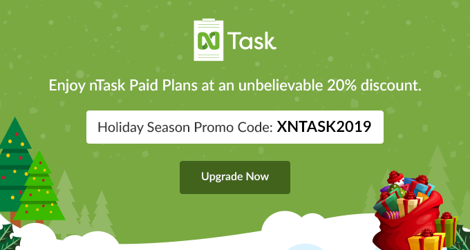 nTaskManager's tweet image. Enjoy nTask Paid Plans at an unbelievable 20% discount 🎉

🎄Holiday Season Promo Code. Copy the promo code to use this discount at checkout: XNTASK2019

Signup now: ntaskmanager.com

#nTask #PMTool #HolidaySeason #HolidaysAreComing #Offer #discountoffer #promo