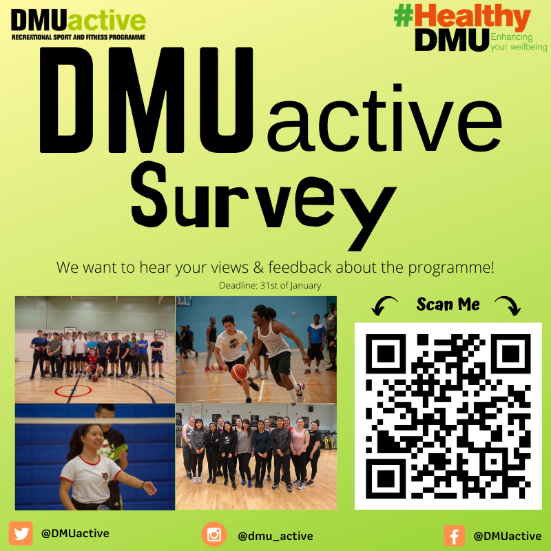 Calling all #DMUactive participants … we want to hear your views &amp; feedback about the programme 🙌

Whether you have only attended a #DMUactive session once or attend multiple sessions every week, we want to hear from you 👏

Link to survey 👉bit.ly/38MYwlm

#HealthyDMU