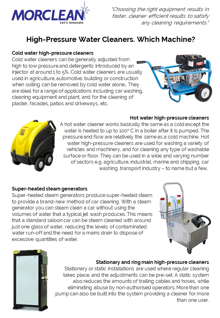 Morclean's tweet photo. Not sure which industrial high-pressure water cleaner to choose for your start-up or expanding business? Then take a look at our handy guide to choosing the right machine. #pressurewatercleaner #coldwater #hotwater #superheater #stationary #highpressurecleaner #innovation https://t.co/fn7tHTh6Mr