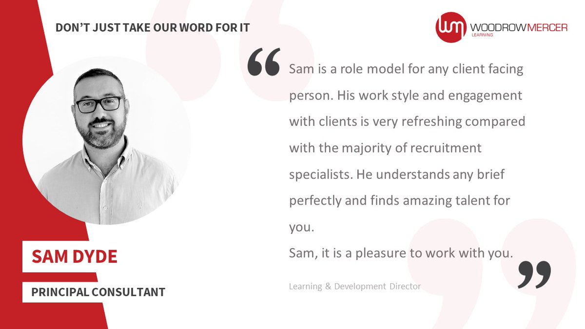 Our final #TestimonialTuesday of the year is for the wonderful <a href="/SamDyde1/">Sam Dyde</a>!
Sam is a fantastic &amp; incredibly dedicated consultant with a mass of knowledge in the #elearning sector.
Come along and meet him &amp; the rest of our @WoodrowLearning team at <a href="/LearnTechUK/">LearningTechnologies</a> in February!!
#lt20uk