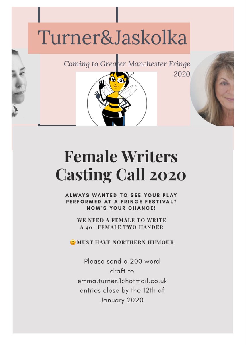 IEmmaTurner's tweet photo. Casting Call for Female Writers for 2020 GREATER MANCHESTER FRINGE https://t.co/5rxB2dq27n… #GMFringe @GMFringe #manchester #writers #playwright #actorslife #act #Director #write @IEmmaTurner @ActOnThisTV @AnnaWJaskolka #actors 

https://t.co/EP12PfTGFz

https://t.co/GI7ZfK5yzy https://t.co/HOCXaZxQWa