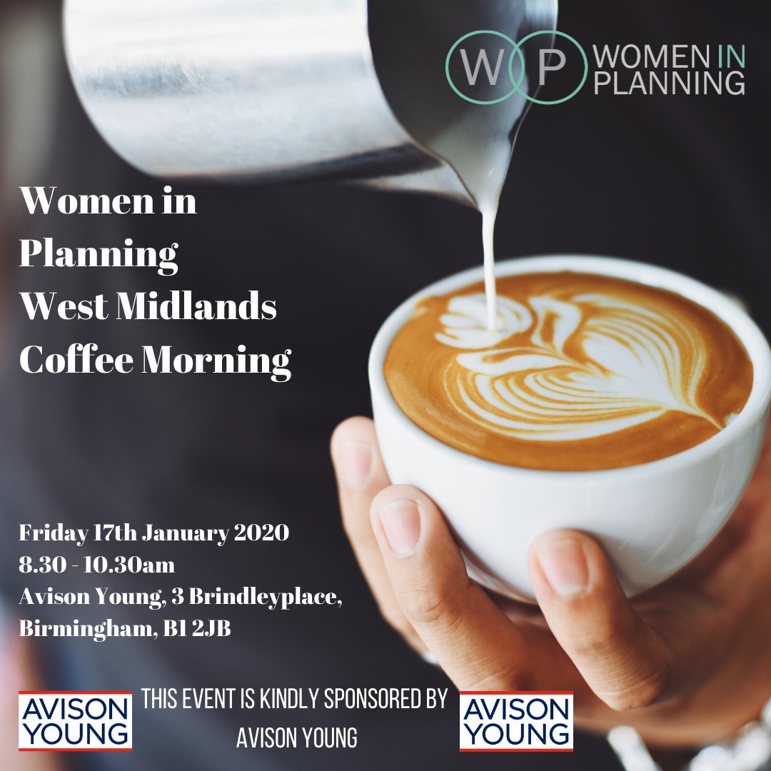Our first event back in 2020 will be an informal breakfast networking event, kindly hosted by @AvisonYoungUK! Please join us on 17th January from 8.30AM onward to catch up after the festive break and celebrate our first birthday in the West Midlands! ☕️🥐

eventbrite.co.uk/e/women-in-pla…