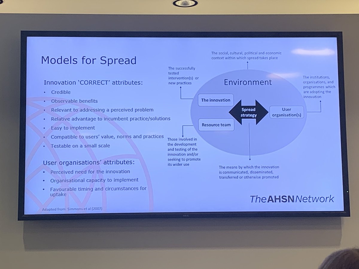 SARAHZAREIAN's tweet photo. @HINSouthLondon talking about what we need to all think about to drive spread innovation. Also let’s think about cultivating conditions for spread and scale! #digitalfirstNHS @HINSouthLondon https://t.co/jdV8FIaEe0