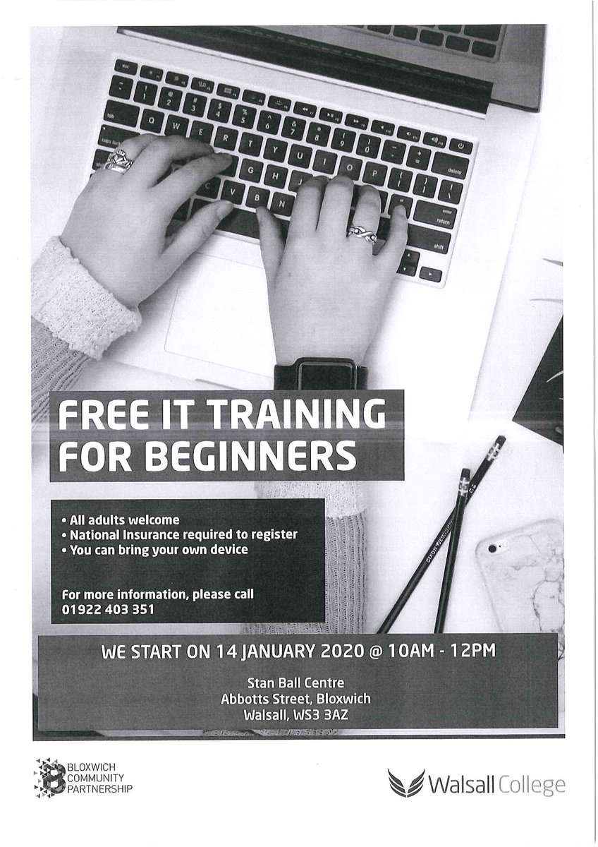 Starting again at the Stan Ball Centre on 14th January 2020.  Call 01922 403351 to secure your place!