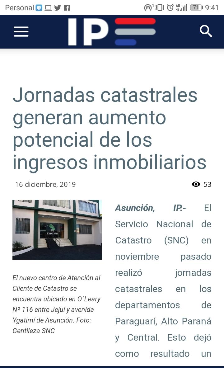 #CatastroenMedios Vía <a href="/IPParaguay/">IP Paraguay</a> 
Jornadas catastrales generan aumento potencial de los ingresos inmobiliarios
Detalles al link.
ip.gov.py/ip/jornadas-ca…