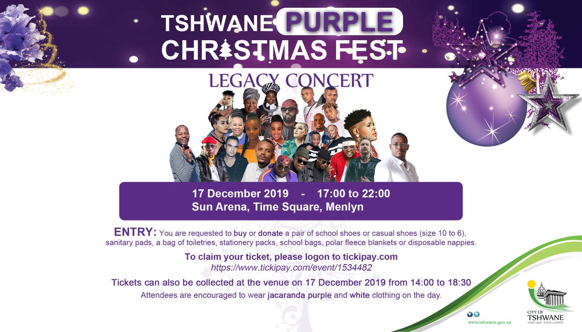 CoT_Events1's tweet photo. #APurpleChristmas
#TshwaneGivesBack
#TshwanePurpleChristmasFest https://t.co/TtxS9RGSeX