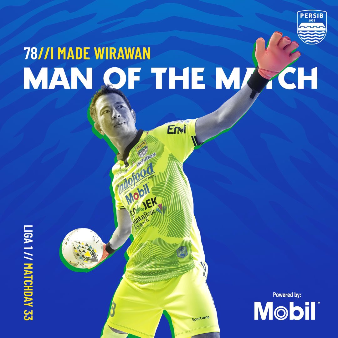 🔝 | Di pekan ke-33, @Made_wirawan kembali dipilih bobotoh menjadi Mobil Man of The Match! 🧤 Hatur nuhun atas #EnergiBobotoh dan partisipasinya. 😉 #Ngahiji #MenangBersama