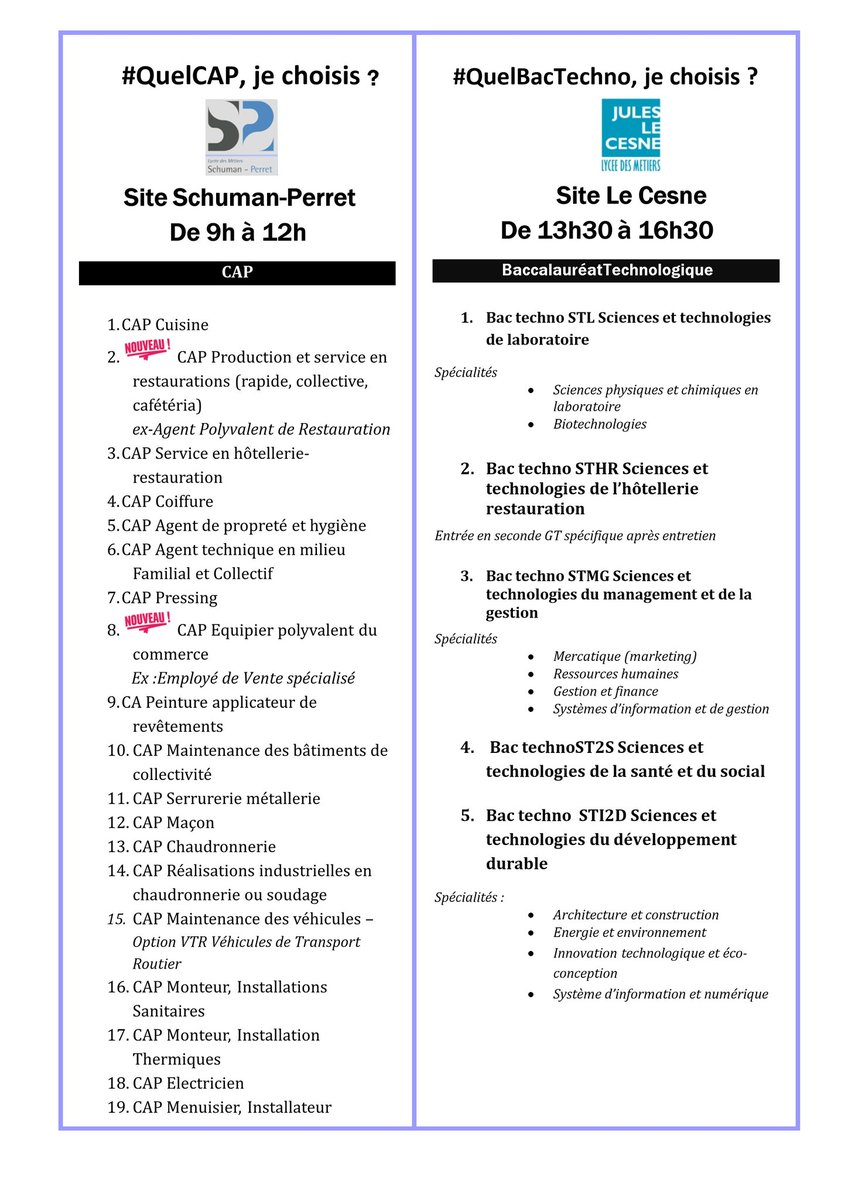 Jeudi 12 mars 2020, pour une orientation choisie 8 lycées du Havre s'associent et proposent 3 forums d'orientation #QuelBacTechno #QuelBacPro #QUELCAP sur 4 sites